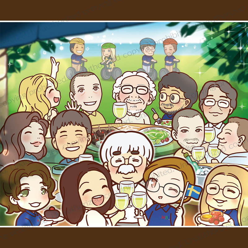 屋外でのパーティを楽しむ人達のイラスト